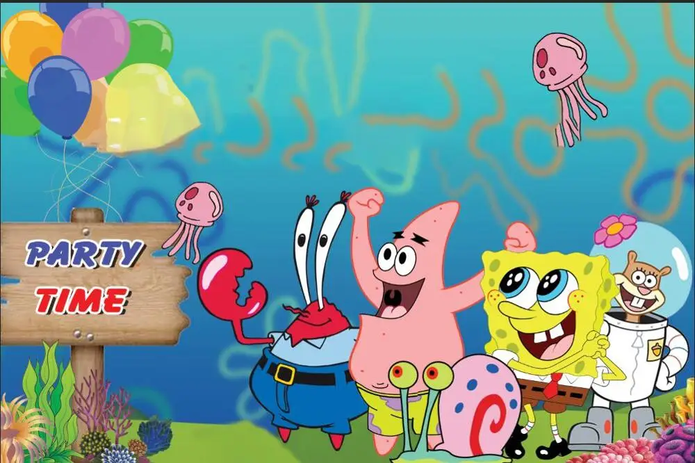 7x5ft 3 стиля SpongeBob квадраты Патрик звезда с днем рождения DIY фотостудия фон винил 220 см x 150 см