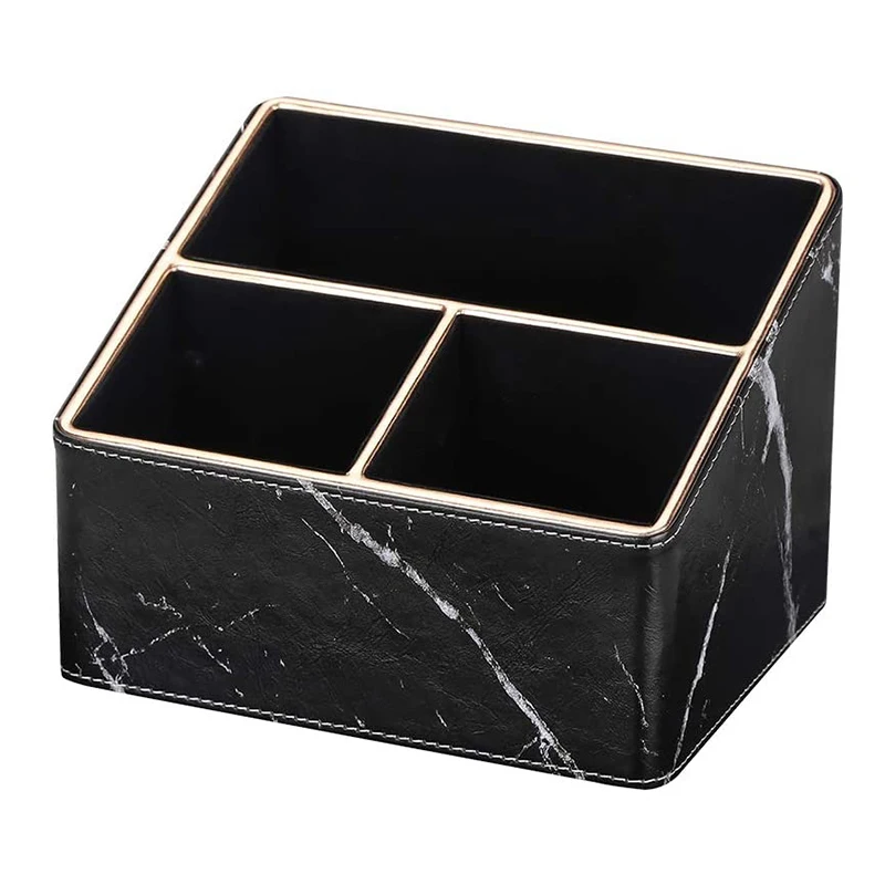 

3 Slot PU Leather Desk Remote Controller Holder Organizer, Home Sundries Storage Box, TV Guide/Mail/CD Organizer/Caddy