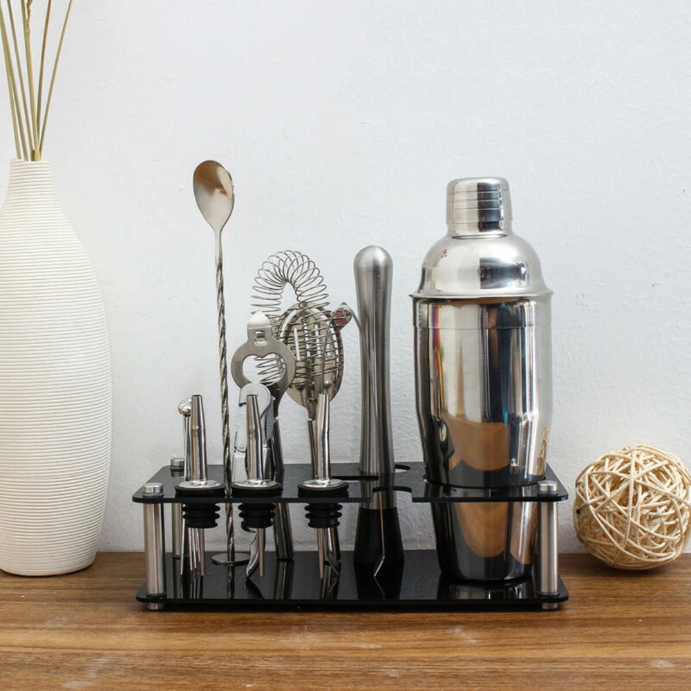 

18Pcs Stainless Steel Cocktail Shaker Maker Mixer Bar Tool Set Kit + Stand