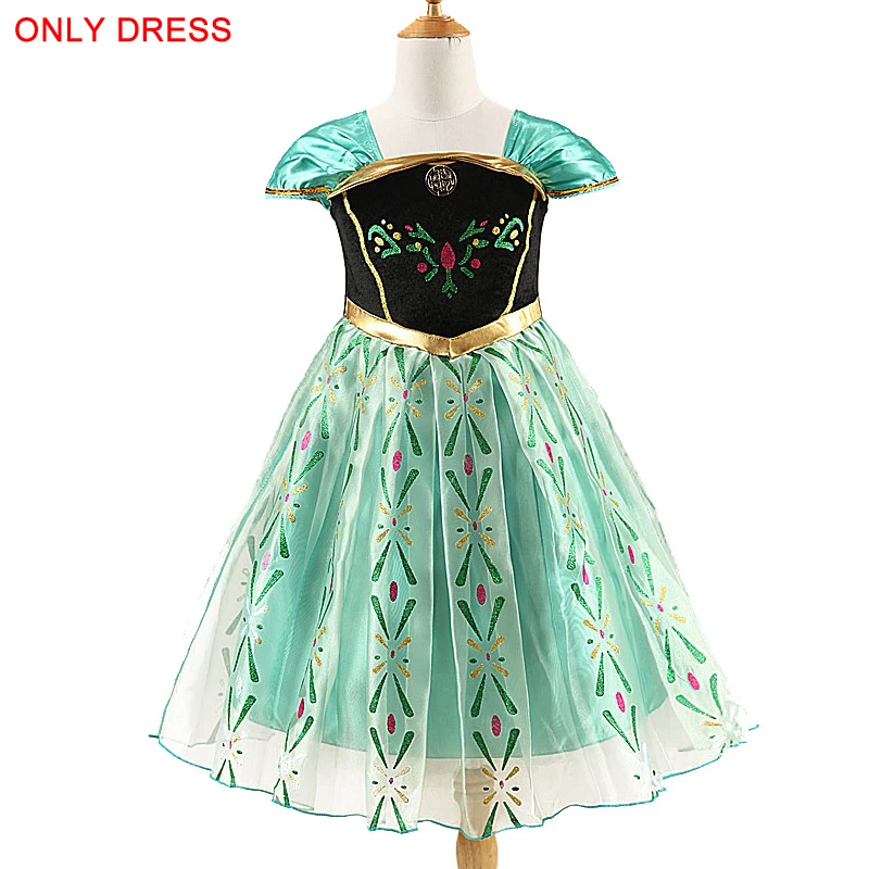 only dress F Платье принцессы Эльзы из мультфильма «Холодное сердце» для девочек; одежда для рождественской вечеринки; костюм Анны и Эльзы; платья для маленьких девочек - Цвет: only dress F