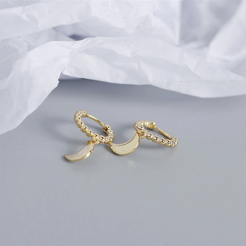 

PONYKISS Trendy S925 Sterling Silver Beads Moon Dangle Huggie Hoop Earrings for Women Anniversary Accessory Fine Jewelry