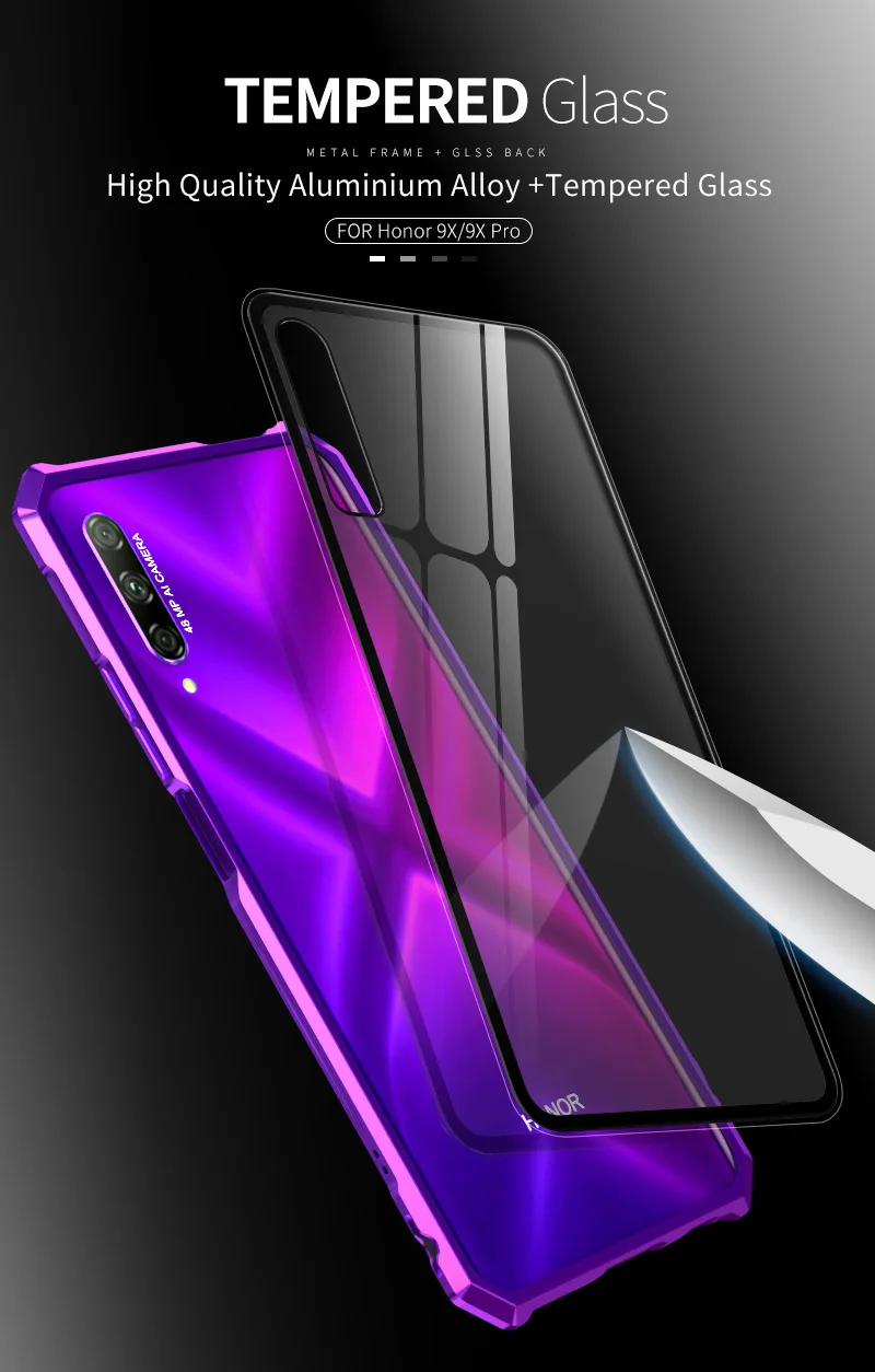 OMEVE для huawei Honor 9X чехол с металлической рамкой и закаленным стеклом задняя крышка для huawei Honor 9X Pro Чехол Honor 9X бампер чехол