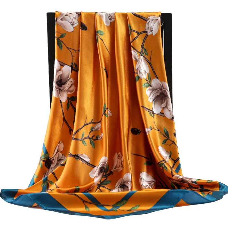 

2021 Popular Beach Handkerchief Female 90X90CM Dustproof Square Kerchief Summer Print Silk Scarves Fashion New Sunscreen Shawls