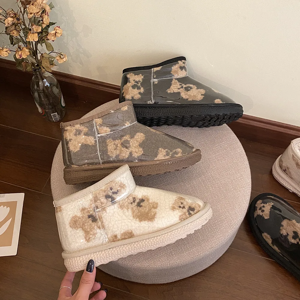 

Сапоги женские на плоской платформе с круглым носком, зимняя обувь для женщин, австралийская обувь, прозрачные сапоги с низкой резиновой по...