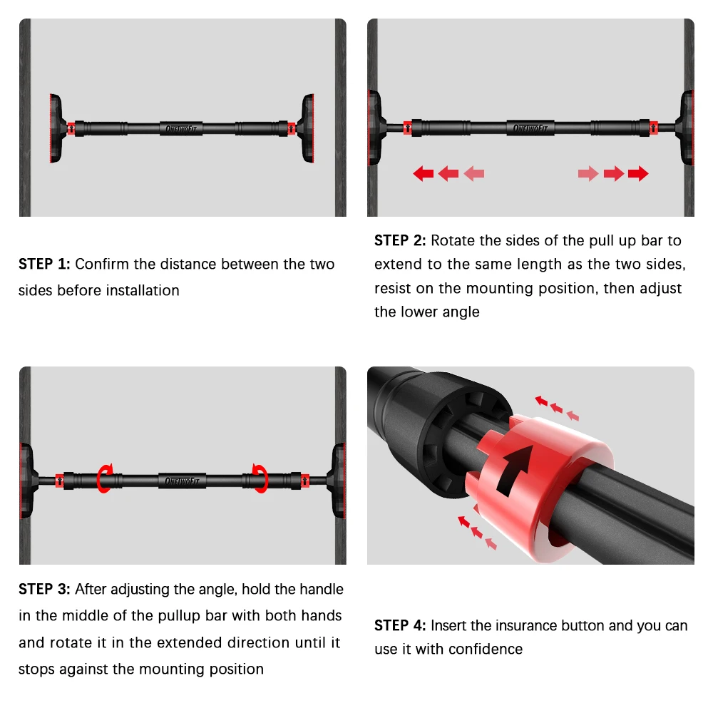 

ONETWOFIT Adjustable Door Horizontal Workout Bar Home Gym Chin Up Pull Up Training Bar Door Frame Exercise Fitness Equipment