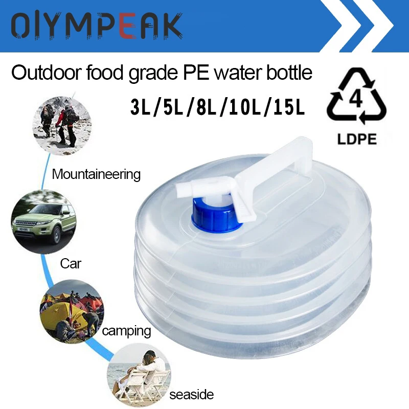 

PE Folding Bucket Folding Water Bag PE Food Grade 3L/5L/8L/10L/15L Portable Water Storage Container for Hiking Outdoor Camping