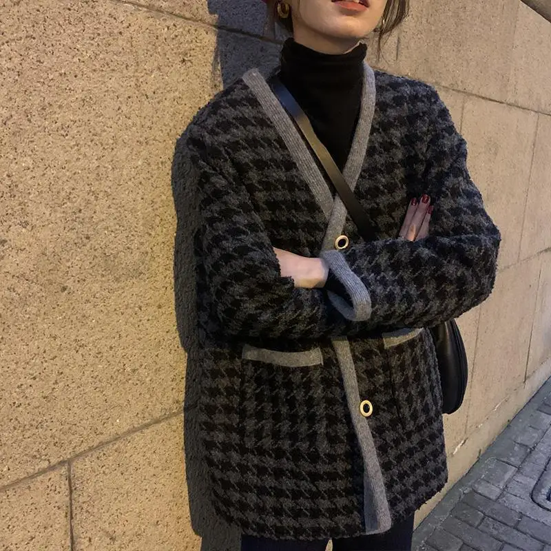 

Loose retro style cardigan with thick cotton women's jacket, new style