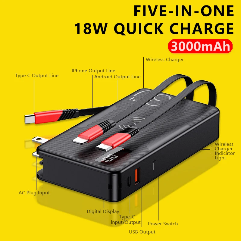 

3 in 1 Xiaomi wireless powerbank QI 20000mAh 18W PD QC3.0 Fast Charger 30000mah battery For iPhone Samsung External battery