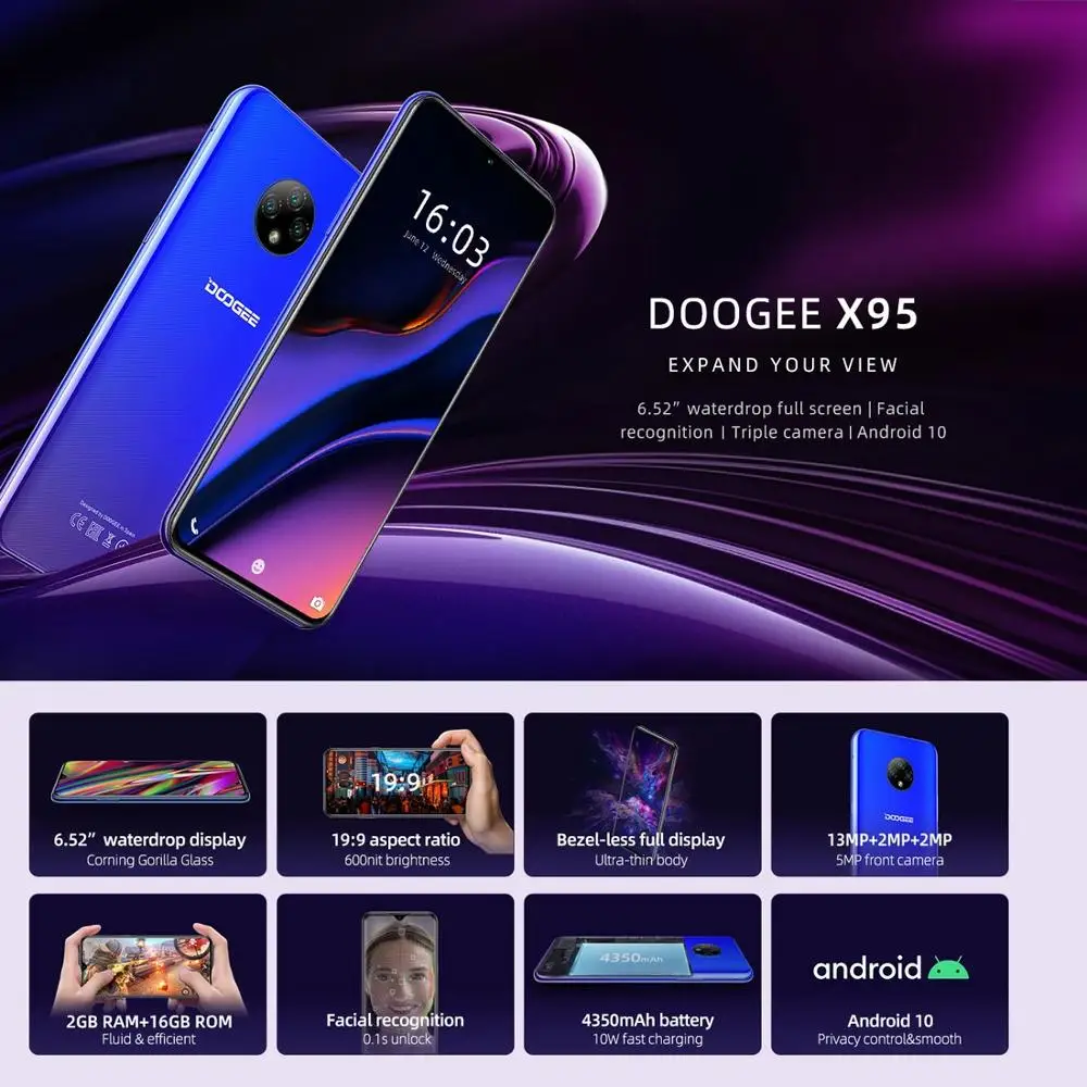 DOOGEE X95 смартфон с четырёхъядерным процессором MTK6737 5 5-дюймовым дисплеем ОЗУ 2 Гб