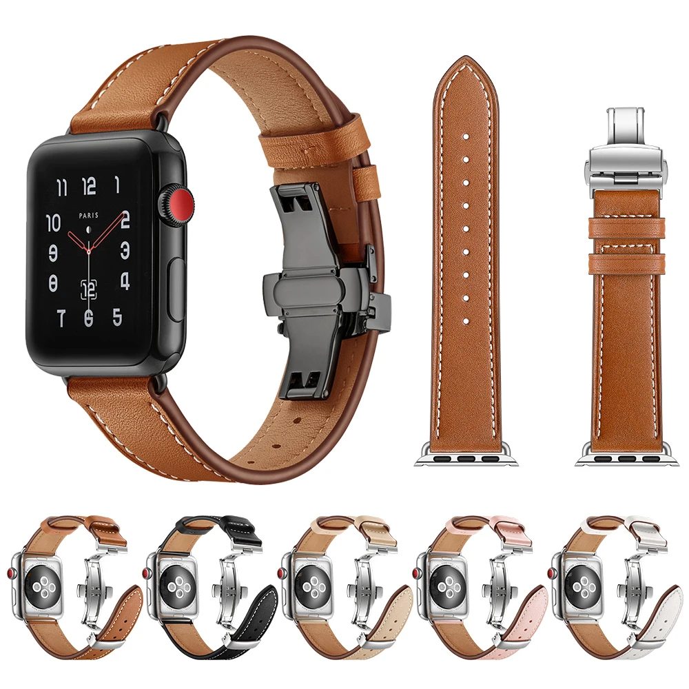 Ремешок из натуральной кожи для Apple watch series 4, 5, ремешок 44 мм, 40 мм, iwatch 3, 2, 1, 42 мм, 38 мм, ремешок для часов, браслет, аксессуары