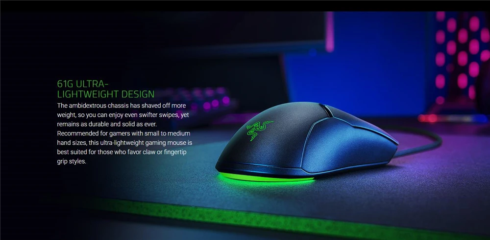 Игровая мини-мышь Razer Viper 61 г ультрасветильник дизайн CHROMA RGB светильник 8500 DPI мышь с