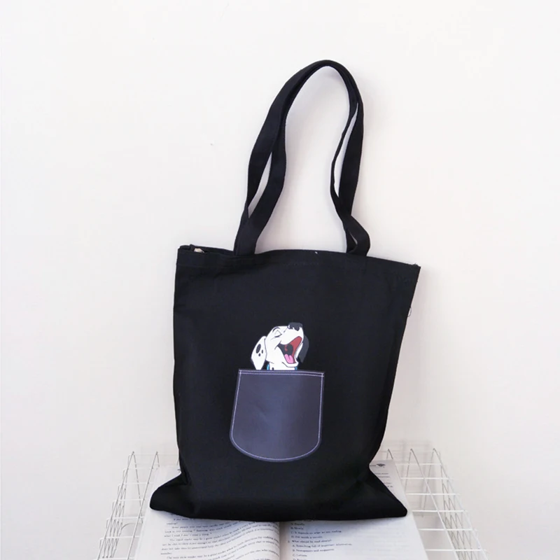 

Canvas Totes Purses and Handbags for Women 2021 Girls Female Shoppers Casual Fashion Cartoon Sad Cat and Happy Dog Shoulder Bags