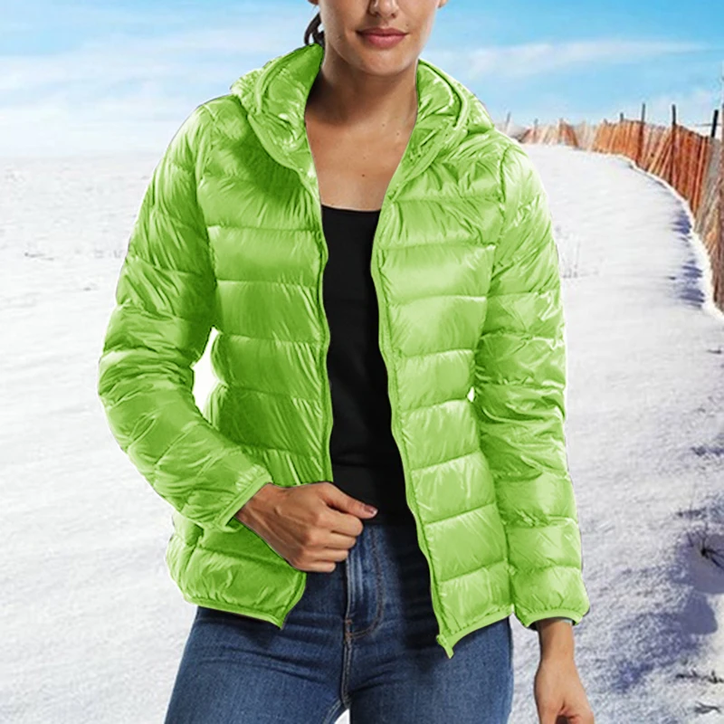 green-Without bag Sfit зимняя женская куртка с капюшоном, парки, новинка, модная повседневная Осенняя Женская куртка ярких цветов с длинным рукавом, повседневная верхняя одежда - Цвет: green-Without bag