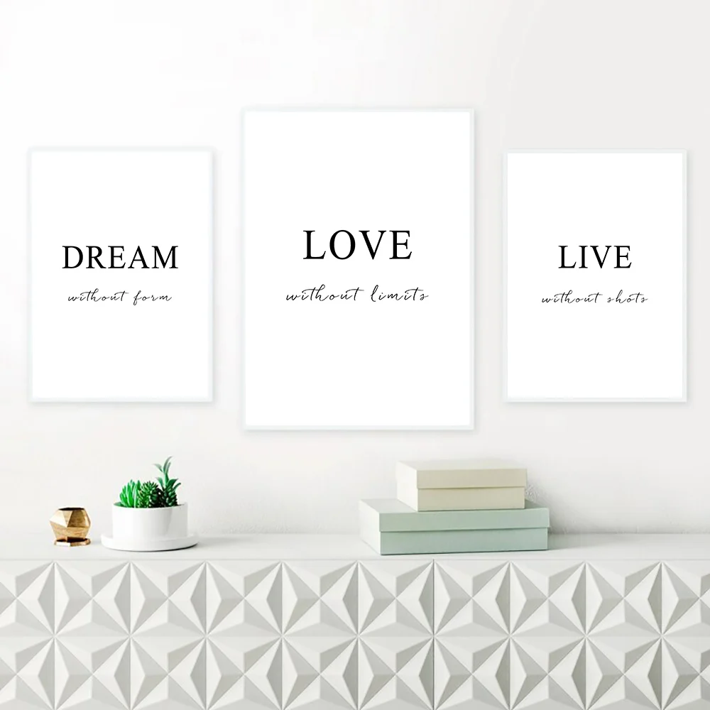 Любовь живые мечты цитаты плакат черно белый холст живопись Минималистичная