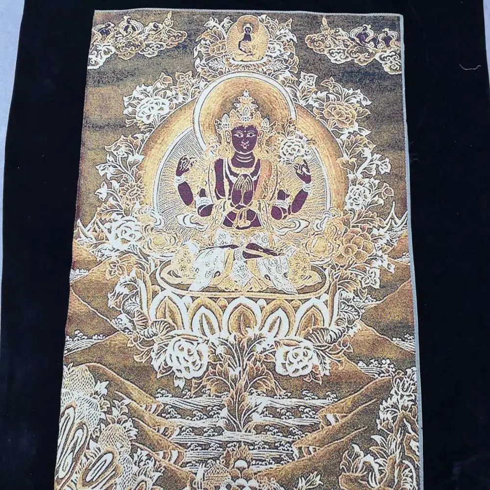 

35" Thangka embroidery Tibetan Buddhism silk embroidery brocade Nepal Four-armed Guanyin Bodhisattva Buddha Thangkas