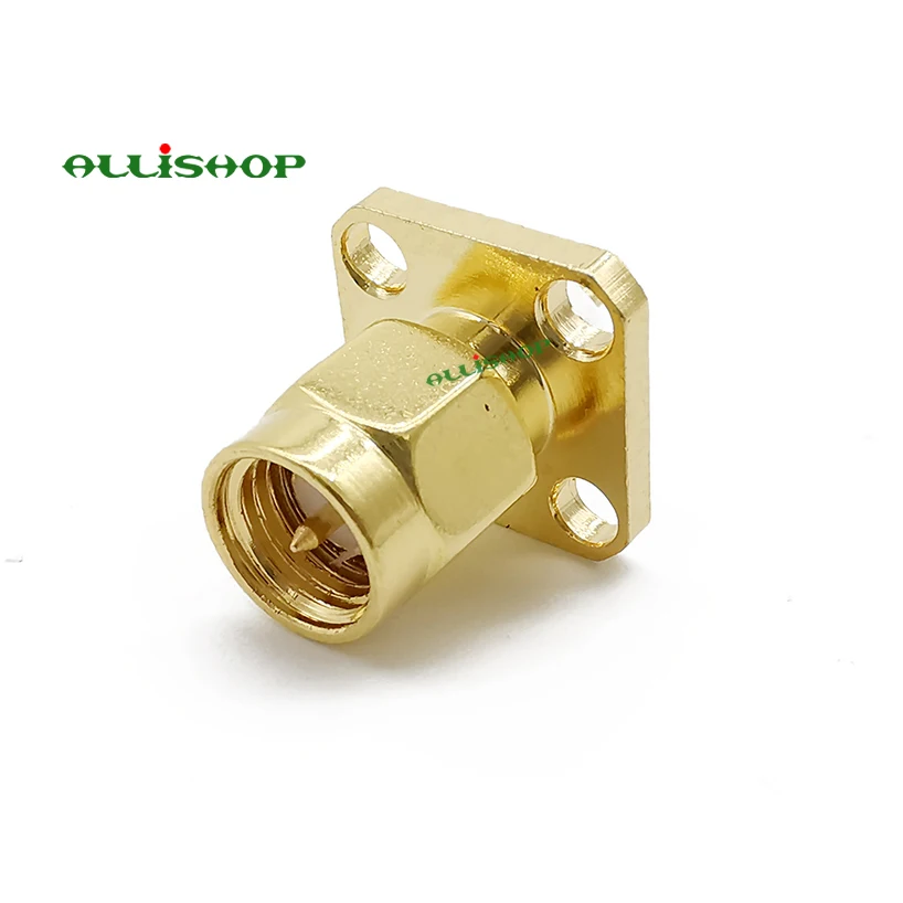 Штекер SMA с 4 отверстиями панельный разъем RF коаксиальный адаптер золотого цвета