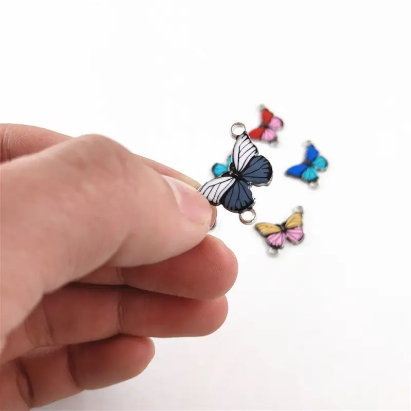

50Pcs Alloy Enamel Colorful Butterfly Pendant Charms Earrirng Necklace Jewelry Making Butterfly Charms for DIY Making X5QE