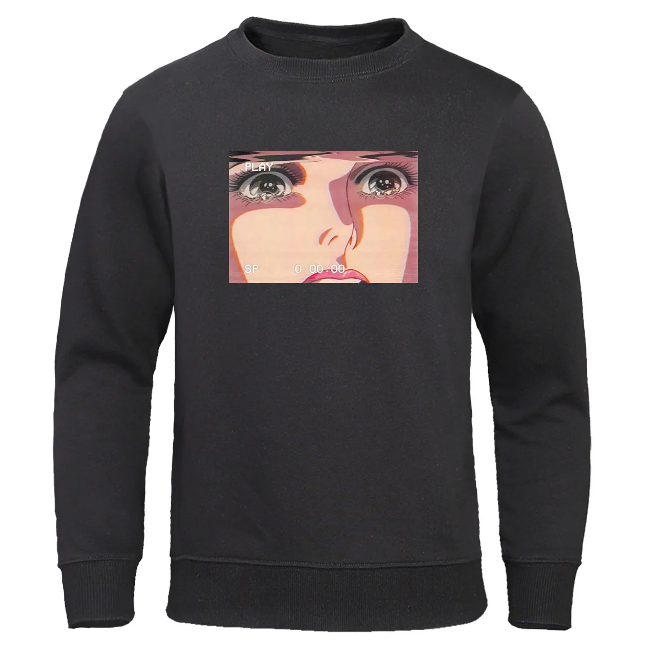 

2019 Autumn Winter Sweatshirt Sad Retro Anime Men Pullover Harajuku Streetwear Crying Eyes Vaporwave Hoodies Fleece Warm Hoodie
