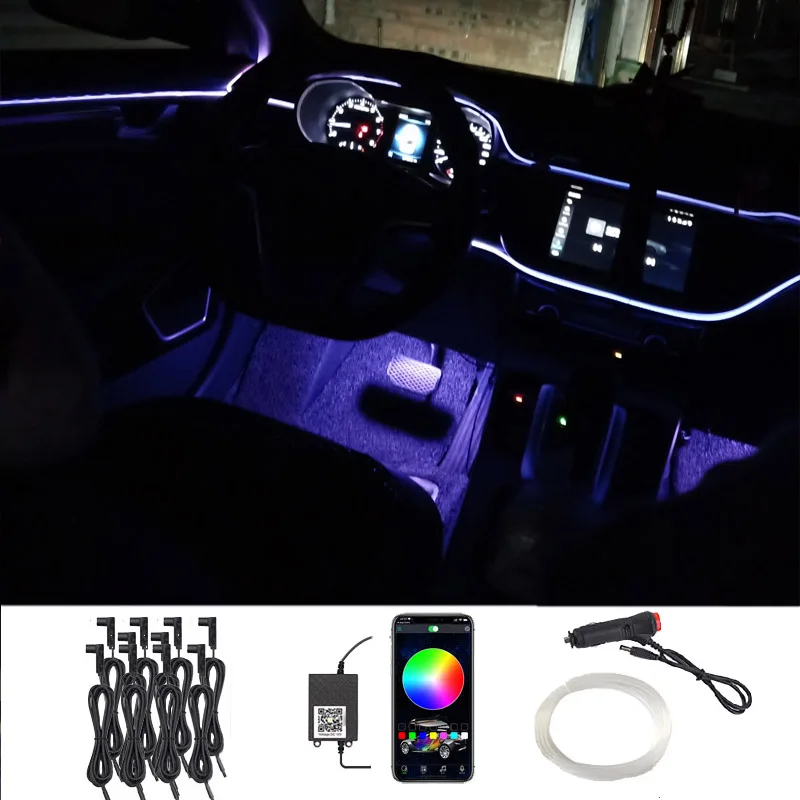 

Voice Control PVC Carbon Fiber Auto Interior Solid Adjustable 12v RGB LED Cars Foot Light Colorful Decorative Atmosphere Lamp