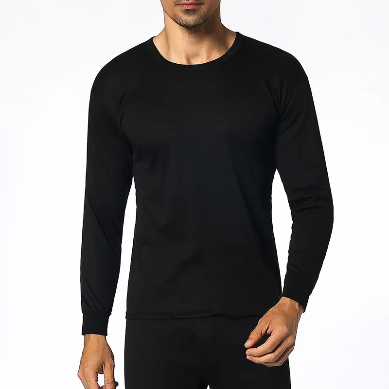 Мужское зимнее теплое толстое термобелье костюм с круглым вырезом однотонный