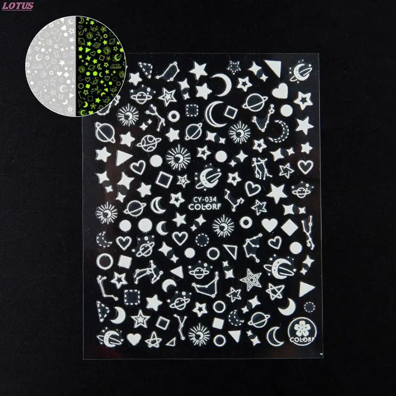 

3D Luminous Nail Stickers Flame Butterfly Star Moon Summer Design Glow In The Dark Sliders Manicure Decorations Heathcare Hot