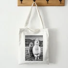 Сумка для покупок, милая альпака, новинка 2021, сумки на плечо, холщовая эко-сумка, вместительная Милая винтажная мультяшная сумка для покупок в стиле Харадзюку