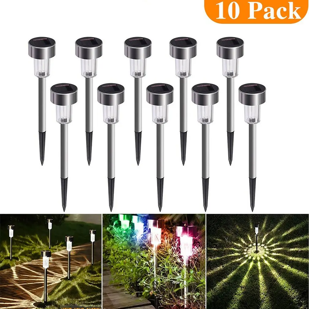 

Ex-factory Price 10PCS Outdoor Landscape Solar Stainless Steel Lawn Night Light Stainless Steel Small Tube Light Warm Color