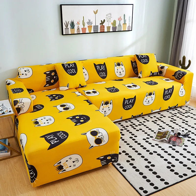 

1/2/3/4 Seaters Cute Cartoons Cat Sofa Covers For Living Room Home Sofa Couch Stretchable Protective Cover Slipcover SF16