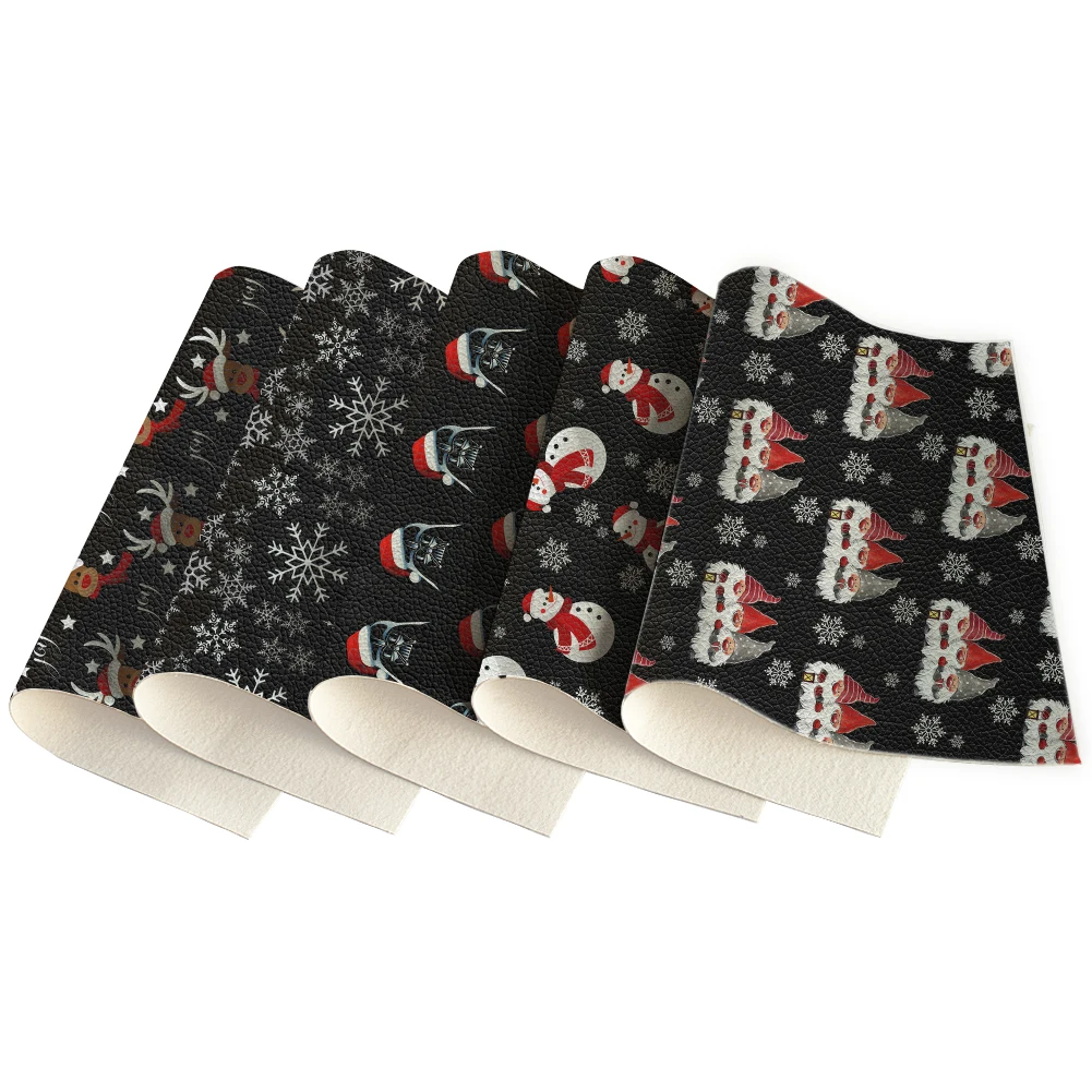 

5pcs Christmas Printed Lychee Faux Leather Fabric Sheet For Christmas Decoration Earring Hair Crafts Making,30*22