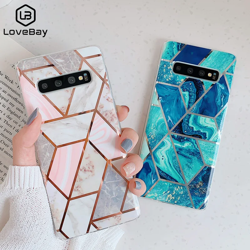 Lovebay Electroplated Geometric Phone Cases For Samsung Galaxy A50 A40 A70 S10E S10 S9 S8 Plus Cool Soft IMD Marble Back Cover |