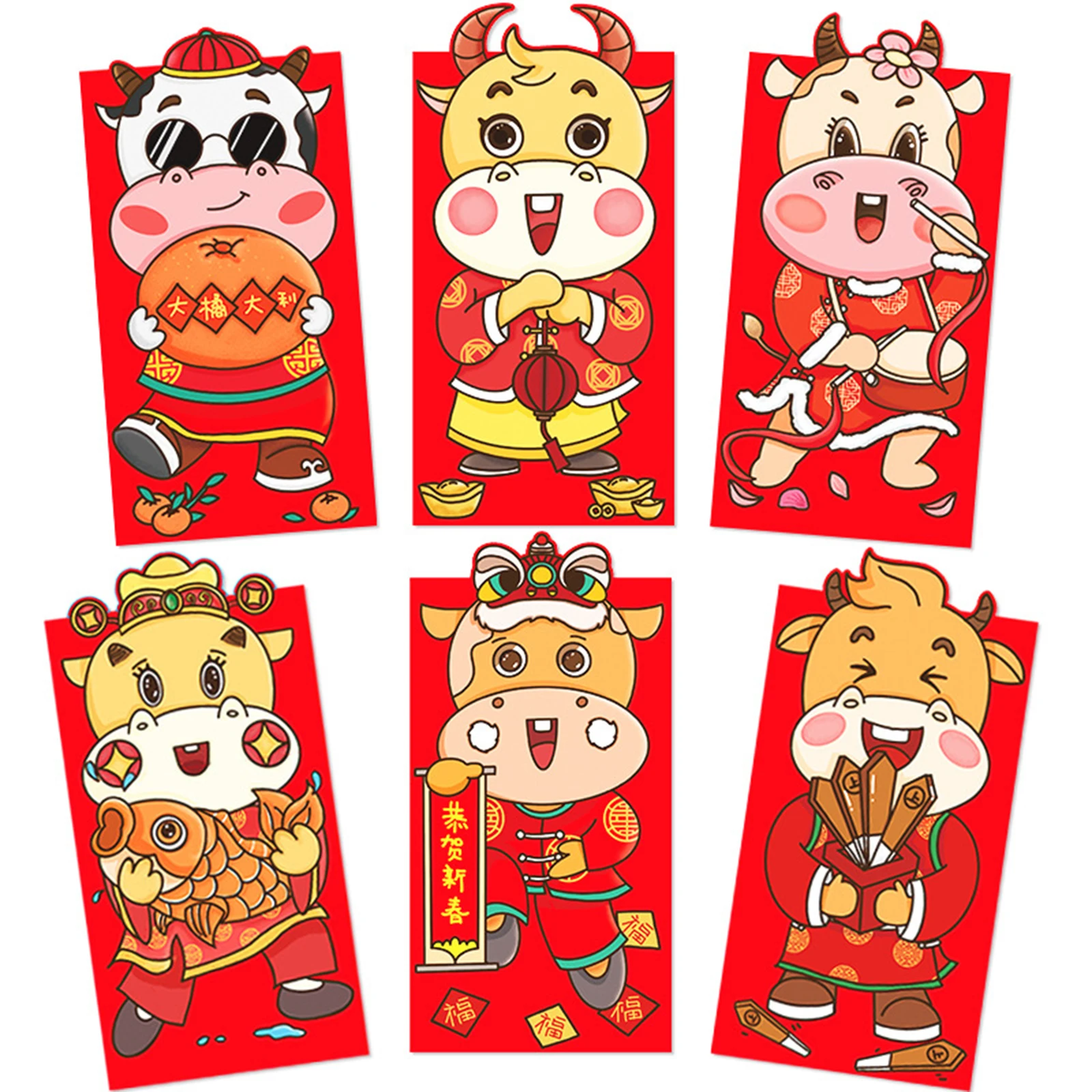 

2021 Year Of The Ox Cute New Year Universal Red Packet 6 Pcs Red Pocket 6PCS Universal 6PCS/Pack Lucky Money Red Pocket