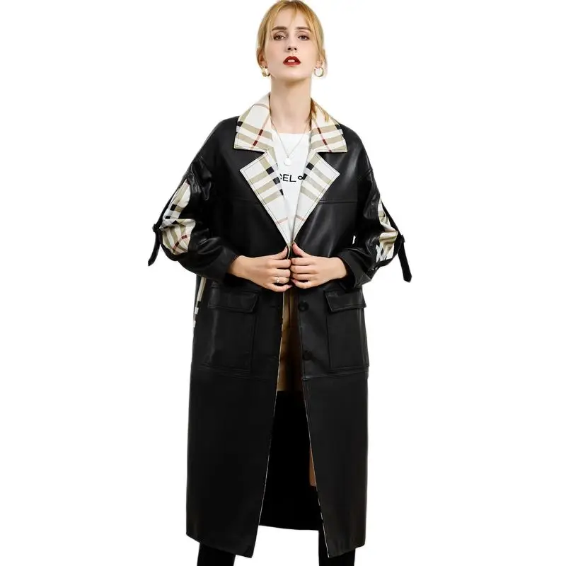 

2021 new women sheepskin medium long leather woman casual genuine leather windshield jacket natural sheepskin coats jacket belt