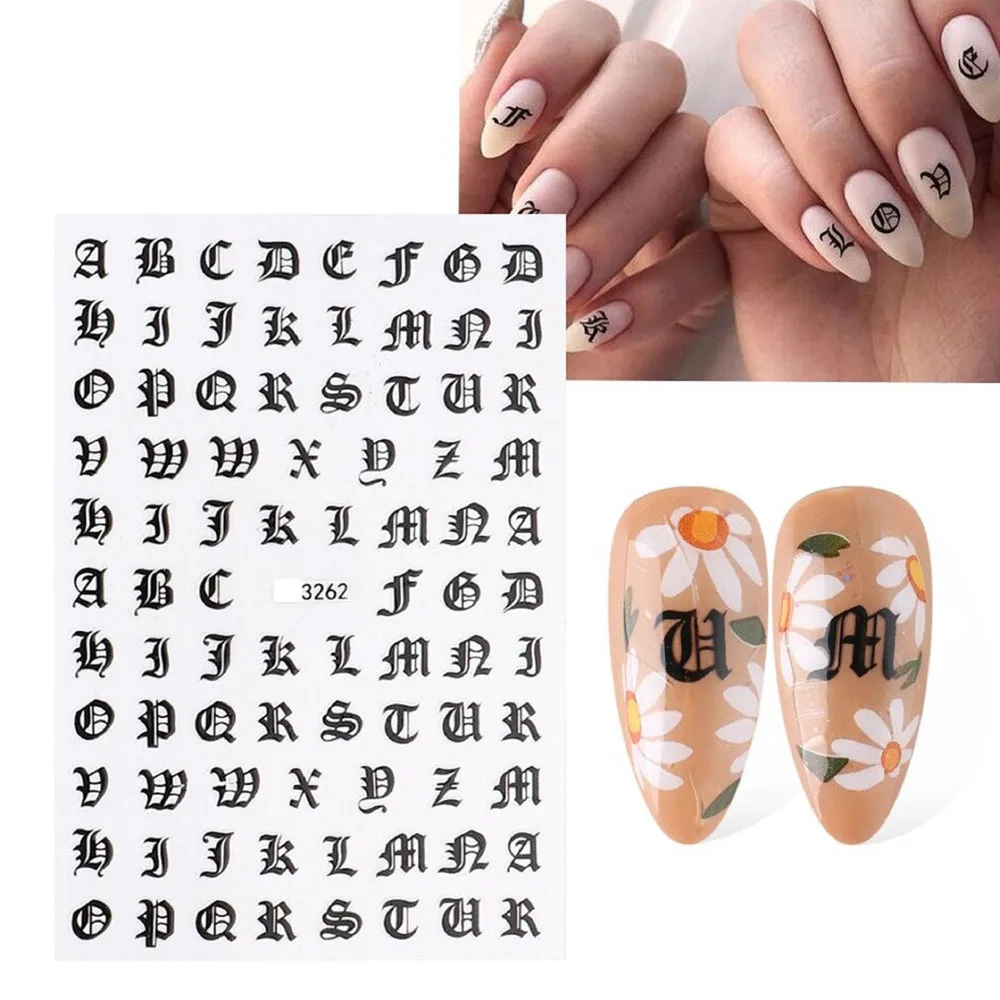 

1 Sheet Old English Numbers Nail Art Decals Nail Adhesive Sticker - Letters & Black Numbers Font Design- Manicure Sliders OD-S8