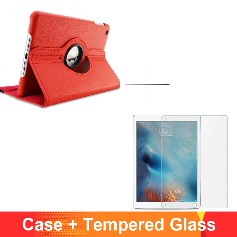 red add glass 360 градусов вращающийся из искусственной кожи с откидной крышкой чехол для iPad 2/3/4 Чехол подставка чехол s Смарт планшет A1395 A1396 A1416 A1430 A1458 A1460 - Цвет: red add glass