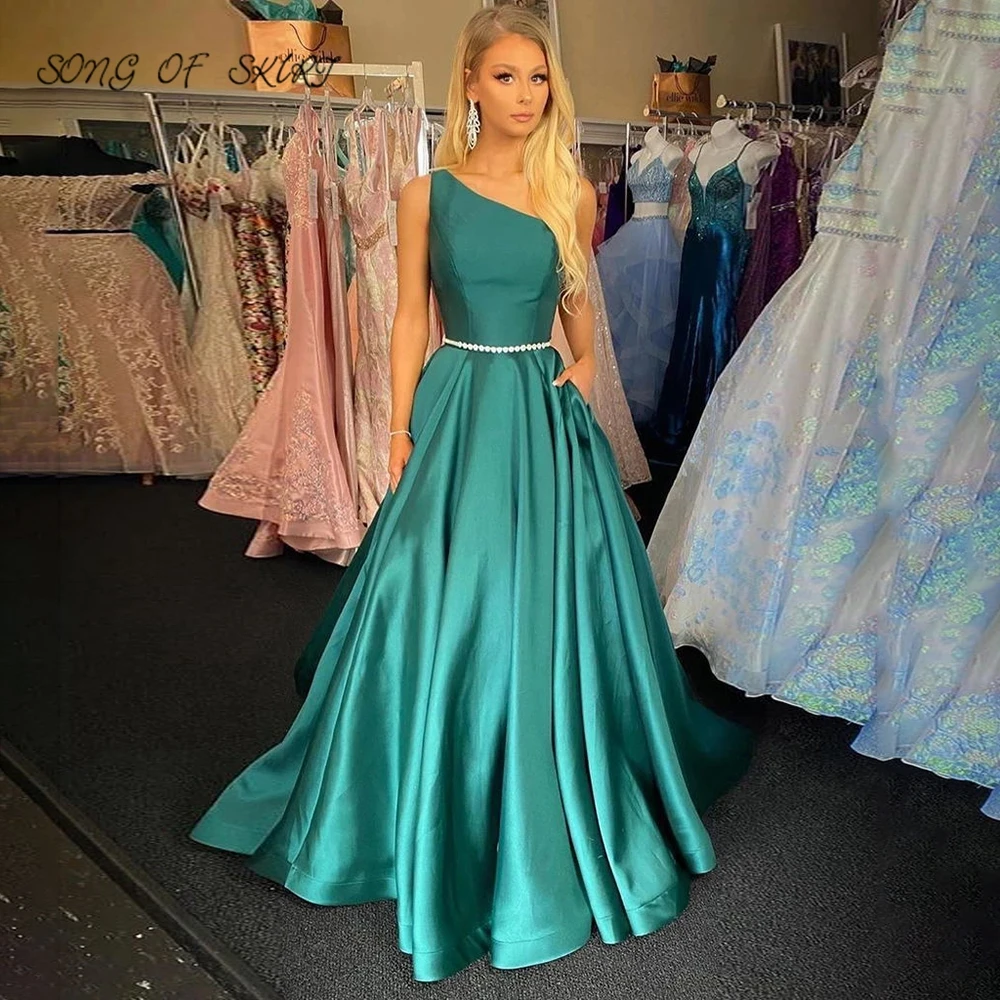 

Elegant One Shoulder Women Reunion Evening Dresses Temperament Sleeveless Ladies Formal Party Gown Vestidos De Fiesta Femme