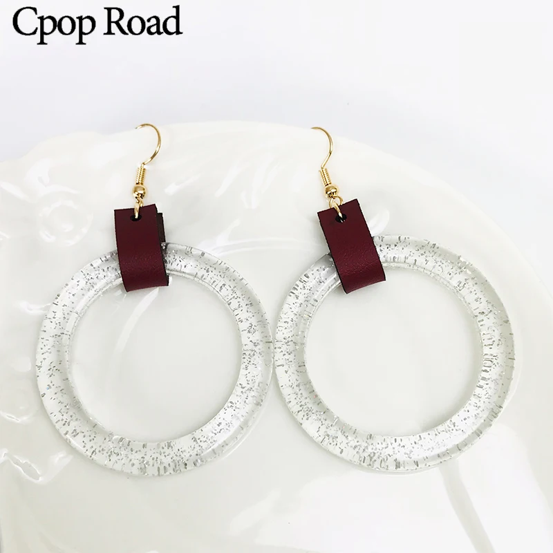 Женские акриловые серьги Cpop блестящие с кожаным ремешком|Серьги-подвески| |