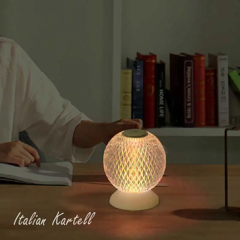 

Brand new Italian design acrylic Kartell table lamp rechargeable crystal art deco LED night light bedroom touch light
