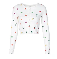 single breasted fruit print autumn womens new slim casual button t shirt