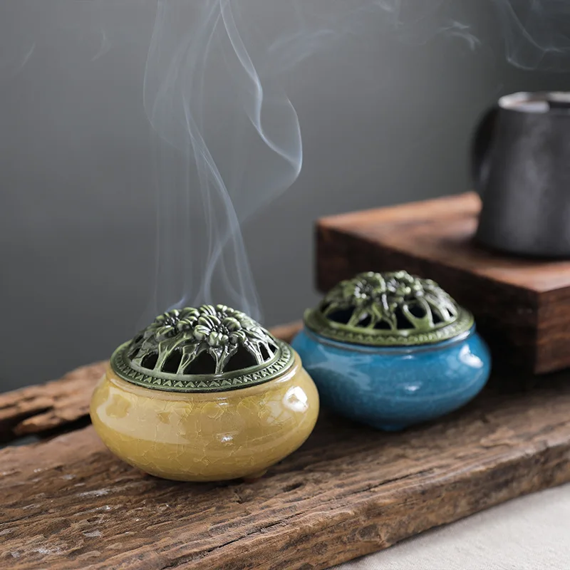 

Ceramic Incense Burners Holder With lid Fragrance Can Enamel Zinc Alloy Censer for Tea House Yoga Studio Aroma Disc Aromatherapy