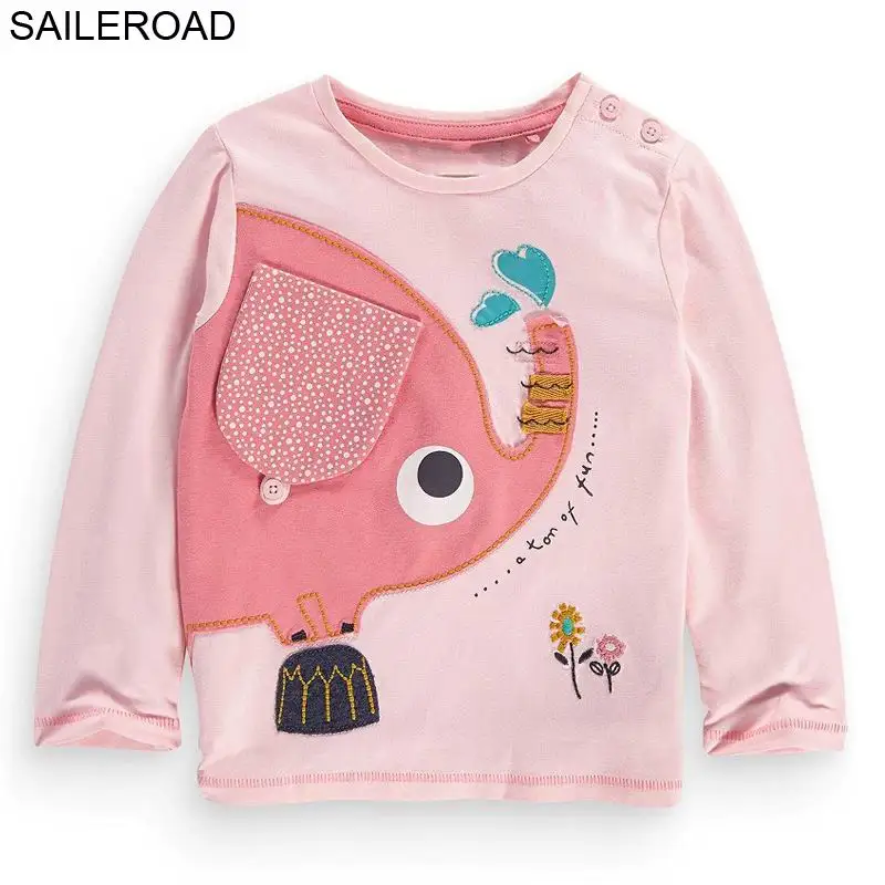 SAILEROAD 2-7Year Дети Дети Одежда с длинным рукавом Осень года Мультфильм Cat Девушки Топы Тис Одежда для девочек Топы с длинным рукавом - Цвет: 50922 same picture