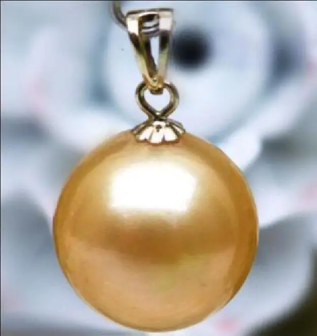 

12-11mm South Sea gold natural Round Pearl Pendant Necklace 925silver yellow gold