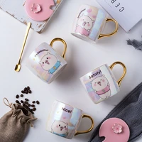 cartoon pig pearl glaze ceramic cup couple water cup creative wedding birthday gift cup with lid spoon