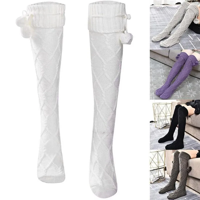 

Fashion 2020 Winter Over Knee Stockings Yarn Long Tube Pile Socks Sexy Warm Thin High Knit Stockings Ladies Thigh-high Leggings