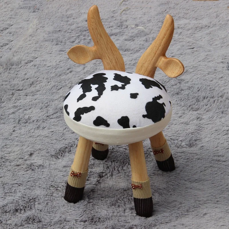 Wood Cartoon Animal Backrest Learning Web Celebrity Lovely Bench Household Solid Children Table And Chair Round Low Stool | Мебель