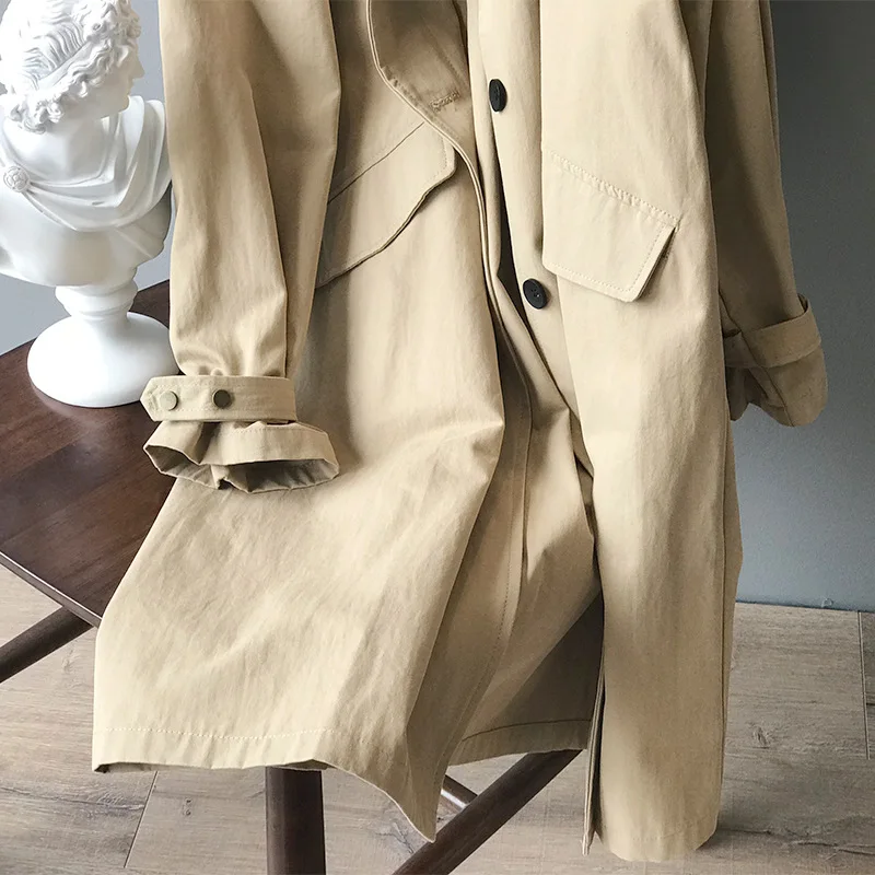 Женский Тренч с отложным воротником длинное пальто цвета хаки весна 2020 | Женская