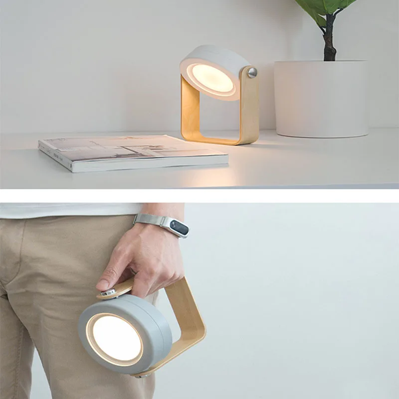 Светодиодная настольная лампа с ручкой ночник usb деревянная светильник внешним