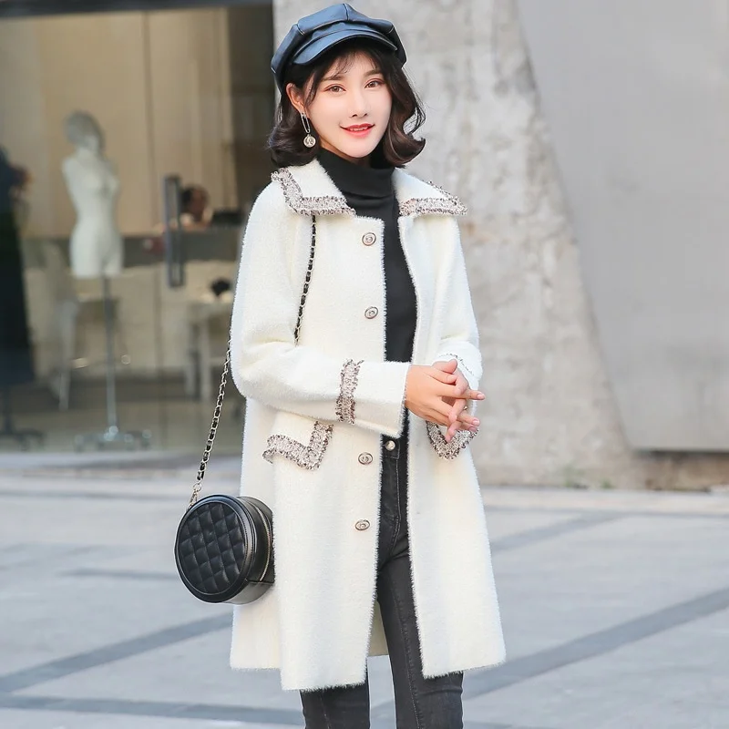 

2019 Autumn Winter New Korean Women'S Wear Thick Medium And Long Knitted Sweaters Women'S White Black Coat Fashion Coat AA5053