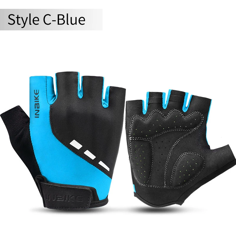 Style C-blue INBIKE велосипедные перчатки с полупальцами, летние перчатки для горного велосипеда, дышащие мужские и женские Перчатки для фитнеса, велосипедные перчатки, анти-шоковые спортивные перчатки - Цвет: Style C-blue