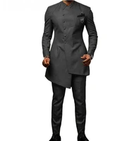 fashion indian design dark grey groom tuxedos wedding suits for men 2piece best man blazer slim fit costume homme jacketpants