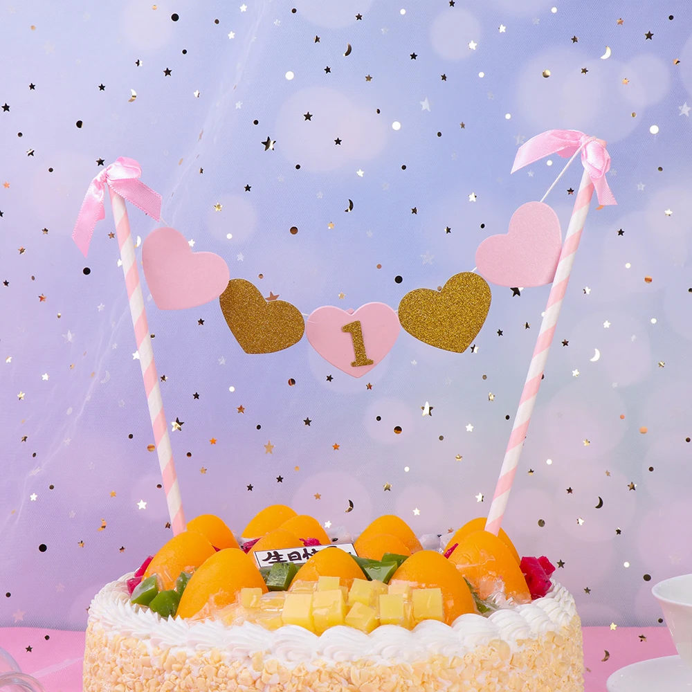 1 год помпон торт Топпер баннер милый украшение для торта С Днем Рождения детей